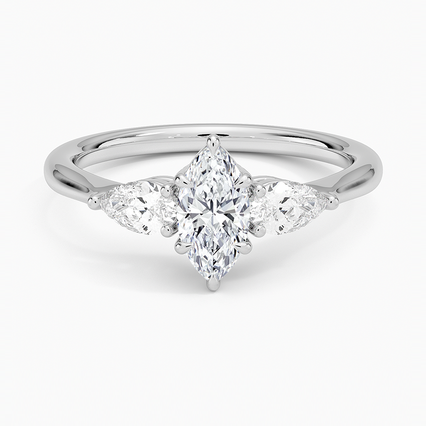 Opera Three Stone Diamond Ring Platinum Marquise Engagement Ring