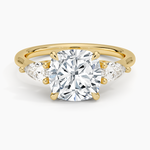Opera Three Stone Diamond Ring Yellow Gold 18k Cushion Engagement Ring