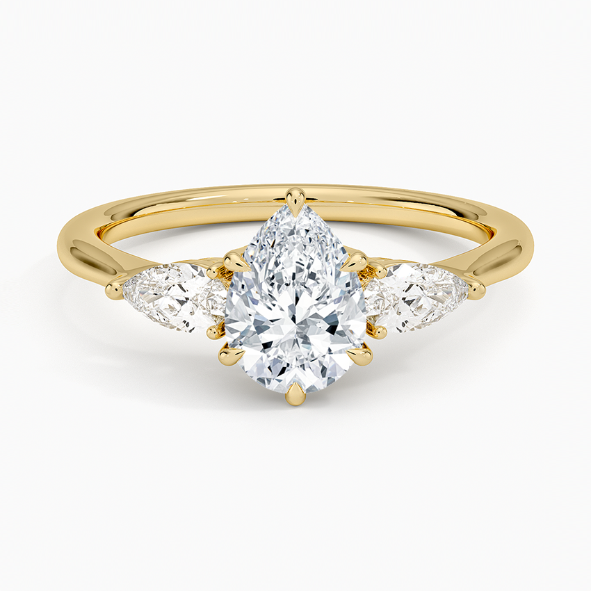 Opera Three Stone Diamond Ring Yellow Gold 18k Pear Engagement Ring