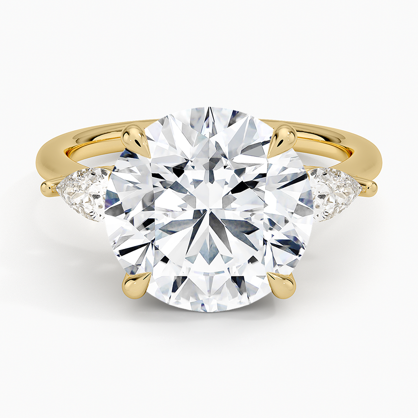 Opera Three Stone Diamond Ring Yellow Gold 18k Round Engagement Ring