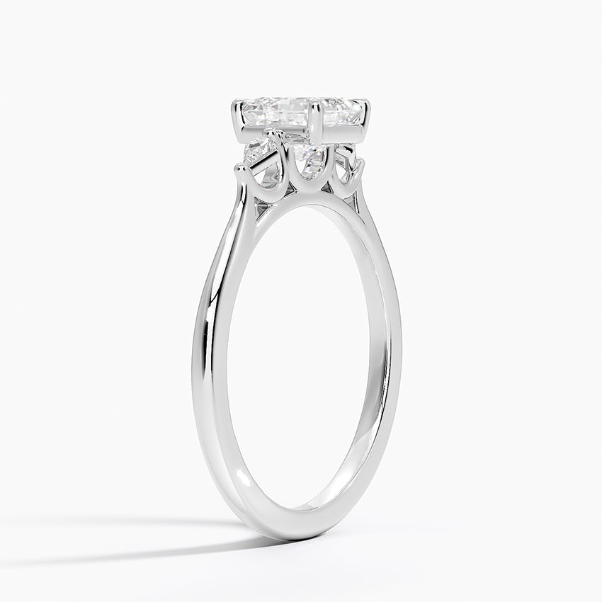 Petite Cometa Perfect Fit Three Stone Diamond Ring Platinum Asscher Engagement Ring