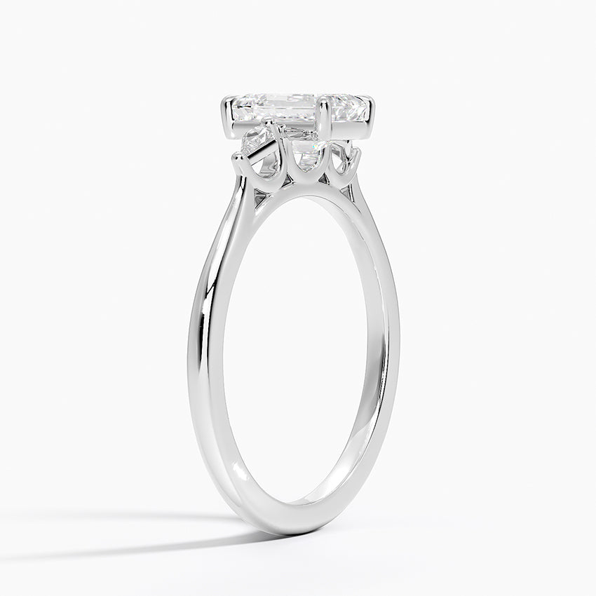 Petite Cometa Perfect Fit Three Stone Diamond Ring Platinum Emerald Engagement Ring