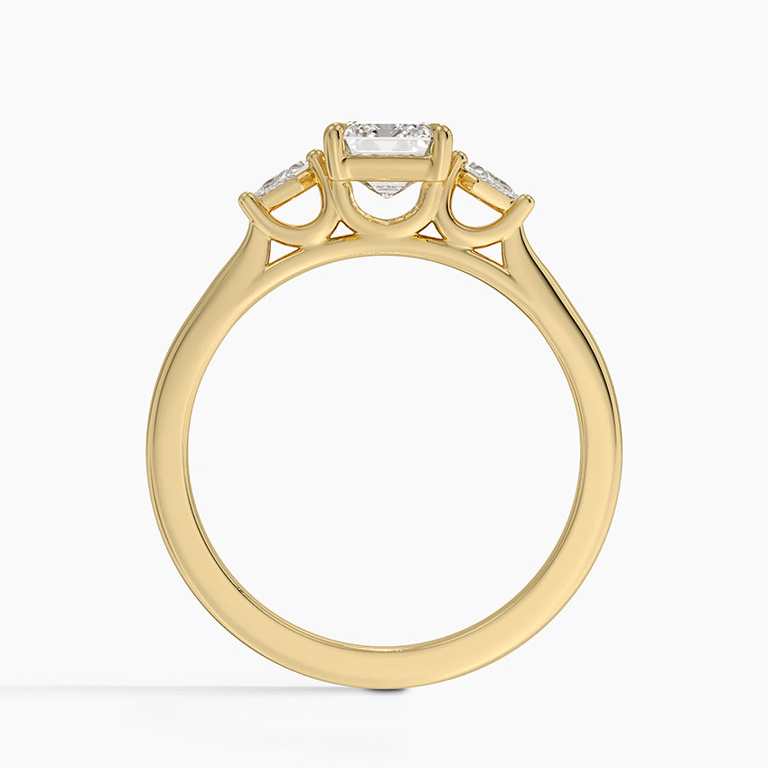 Petite Cometa Perfect Fit Three Stone Diamond Ring Yellow Gold 18k Emerald Engagement Ring
