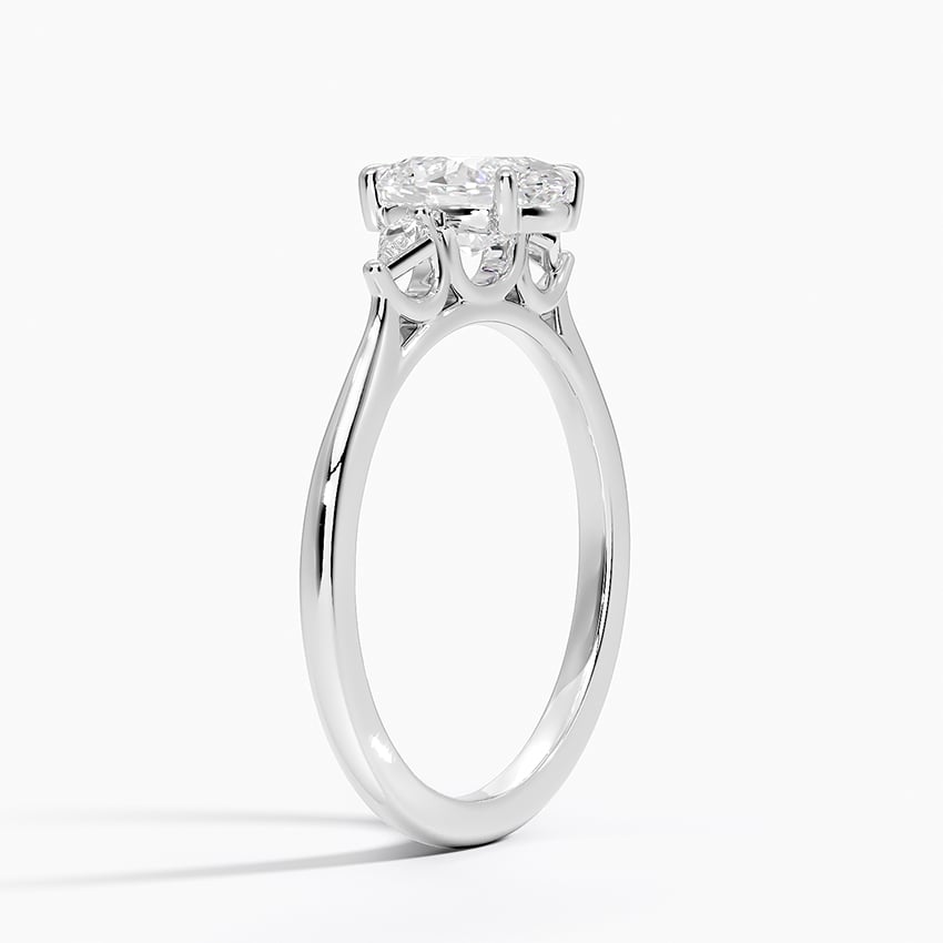 Petite Cometa Perfect Fit Three Stone Diamond Ring Platinum Oval Engagement Ring