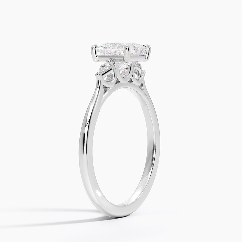 Petite Cometa Perfect Fit Three Stone Diamond Ring Platinum Princess Engagement Ring