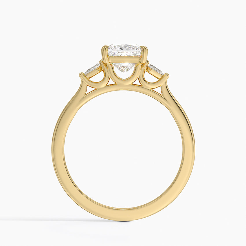 Petite Cometa Perfect Fit Three Stone Diamond Ring Yellow Gold 18k Princess Engagement Ring