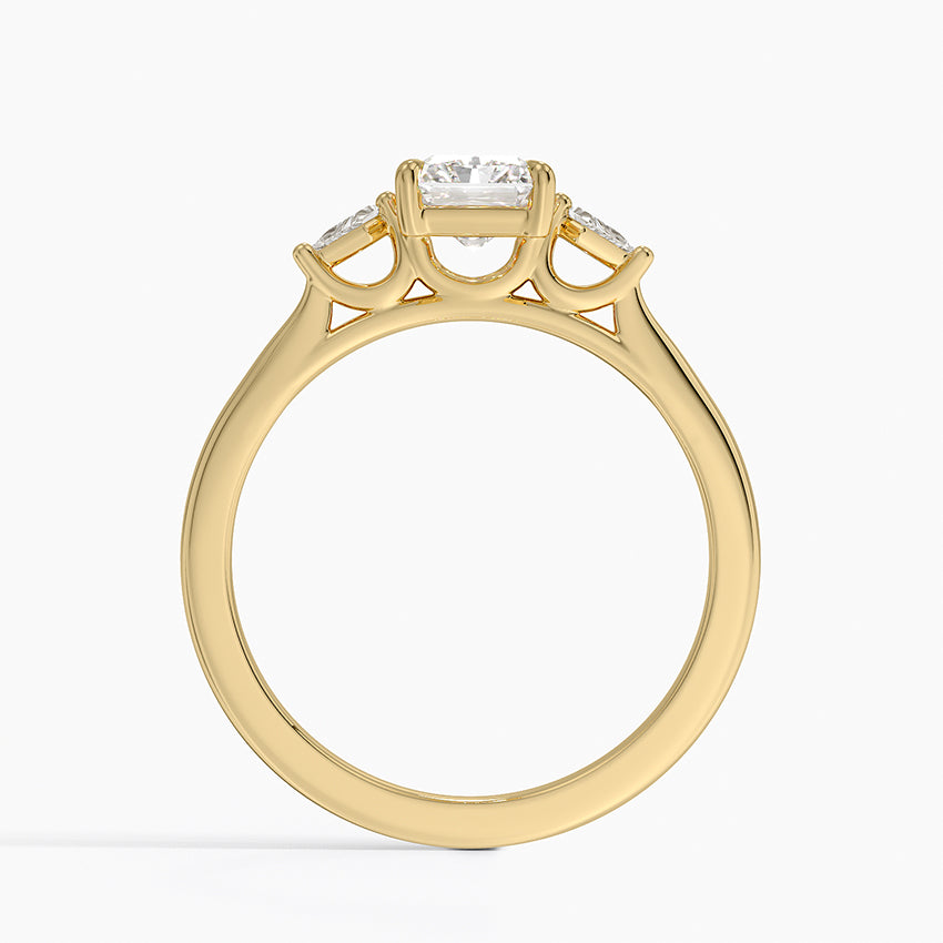Petite Cometa Perfect Fit Three Stone Diamond Ring Yellow Gold 18k Radiant Engagement Ring