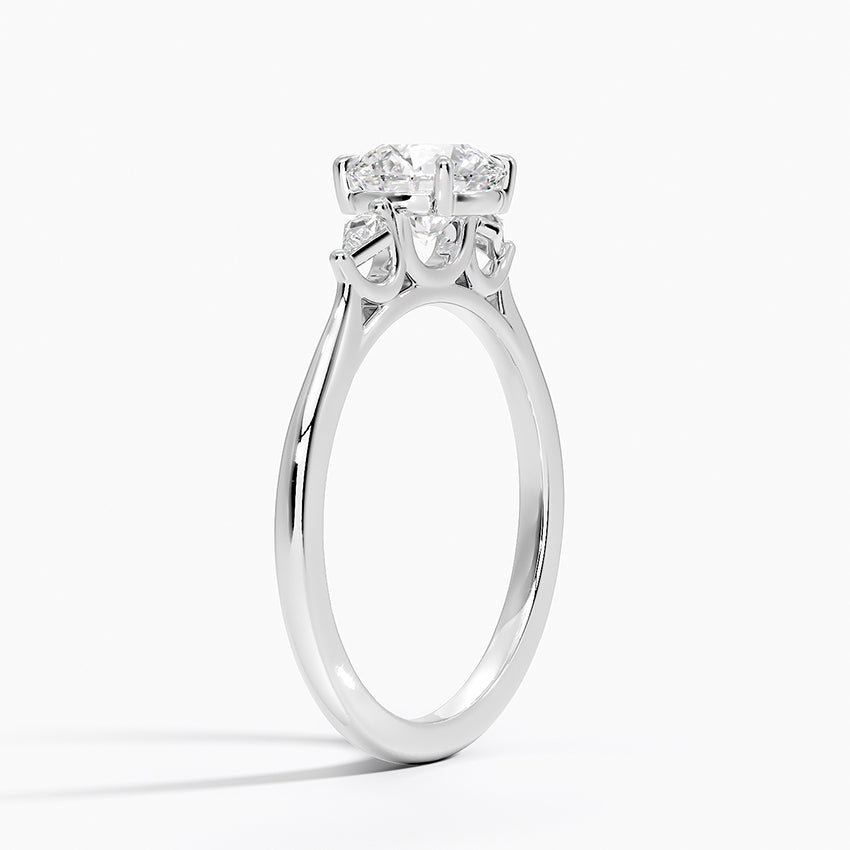 Petite Cometa Perfect Fit Three Stone Diamond Ring Platinum Round Engagement Ring