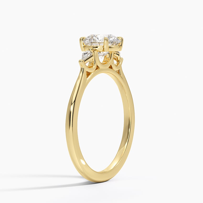 Petite Cometa Perfect Fit Three Stone Diamond Ring Yellow Gold 18k Round Engagement Ring