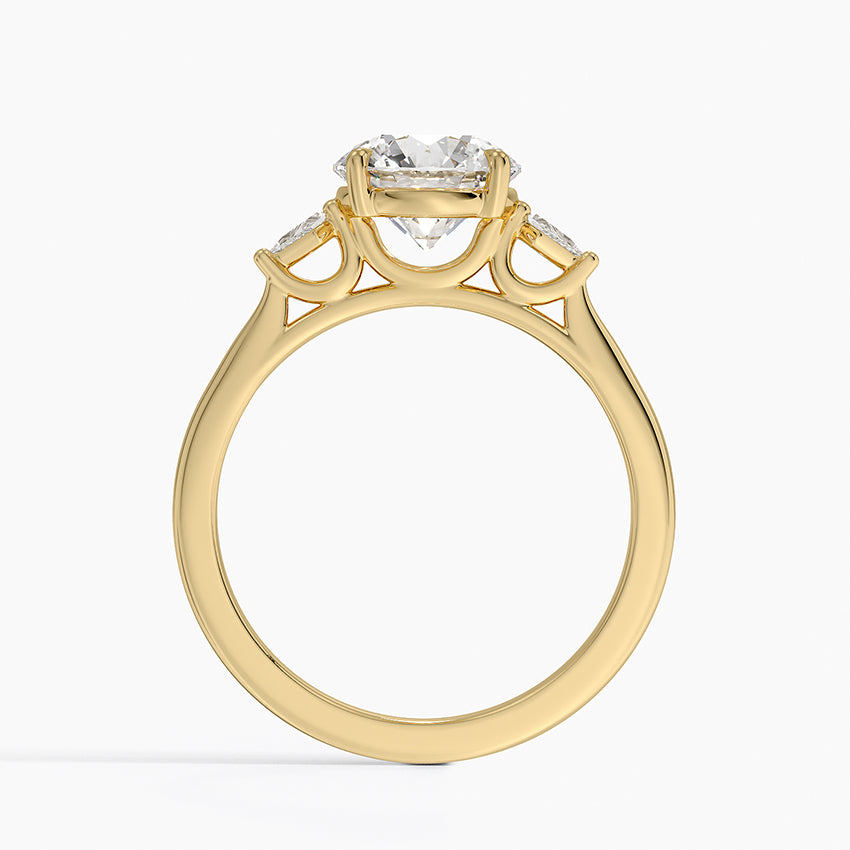 Petite Cometa Perfect Fit Three Stone Diamond Ring Yellow Gold 18k Round Engagement Ring
