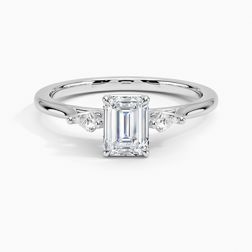 Petite Cometa Perfect Fit Three Stone Diamond Ring Platinum Emerald Engagement Ring