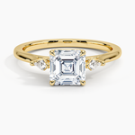 Petite Cometa Perfect Fit Three Stone Diamond Ring Yellow Gold 18k Asscher Engagement Ring