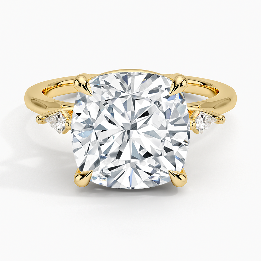 Petite Cometa Perfect Fit Three Stone Diamond Ring Yellow Gold 18k Cushion Engagement Ring