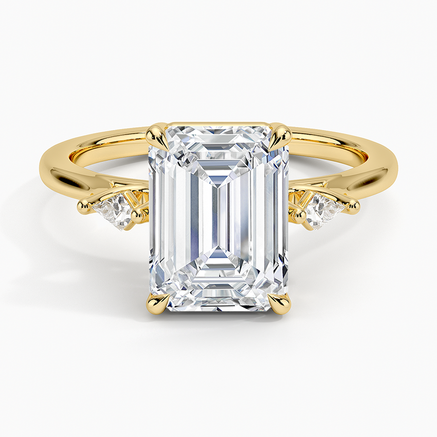 Petite Cometa Perfect Fit Three Stone Diamond Ring Yellow Gold 18k Emerald Engagement Ring