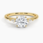 Petite Cometa Perfect Fit Three Stone Diamond Ring Yellow Gold 18k Round Engagement Ring