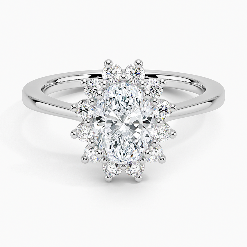 Sunburst Halo Diamond Ring (1/4 ct. tw.) Platinum Oval Engagement Ring