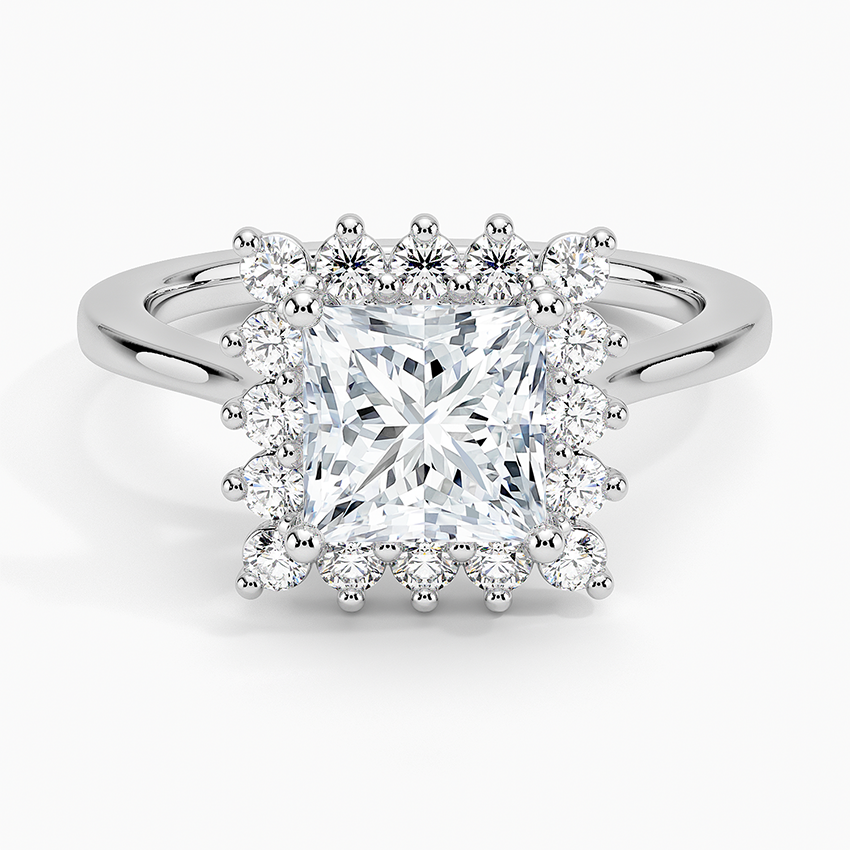 Sunburst Halo Diamond Ring (1/4 ct. tw.) Platinum Princess Engagement Ring