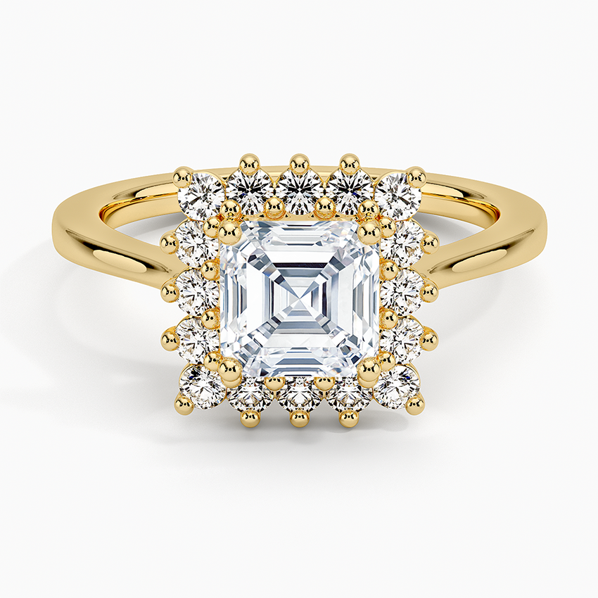 Sunburst Halo Diamond Ring (1/4 ct. tw.) Yellow Gold 18k Asscher Engagement Ring