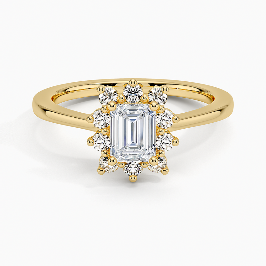 Sunburst Halo Diamond Ring (1/4 ct. tw.) Yellow Gold 18k Emerald Engagement Ring