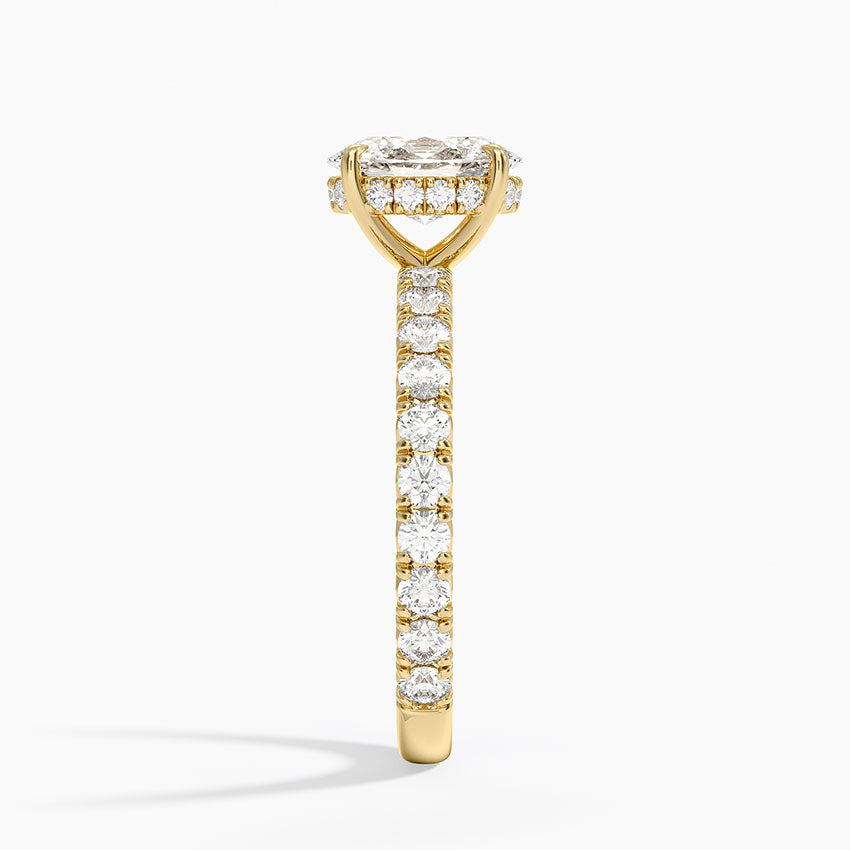 Perfect Fit French Pavé Diamond Ring Yellow Gold 18k Oval Engagement Ring