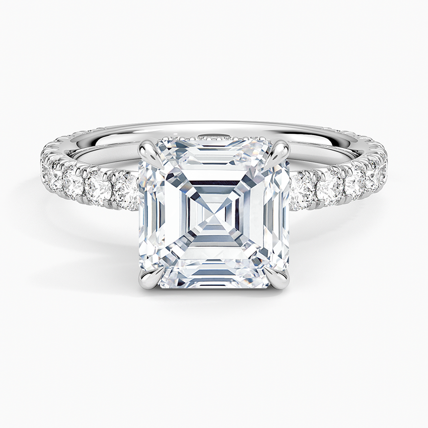 Perfect Fit French Pavé Diamond Ring Platinum Asscher Engagement Ring