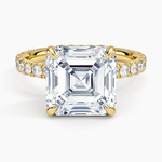 Perfect Fit French Pavé Diamond Ring Yellow Gold 18k Asscher Engagement Ring