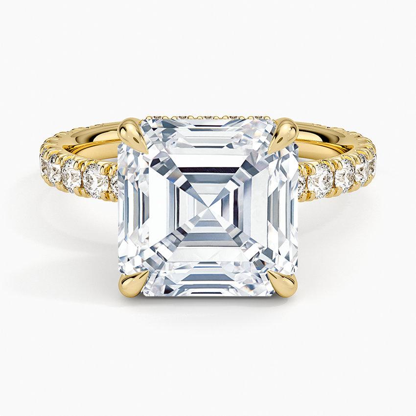 Perfect Fit French Pavé Diamond Ring Yellow Gold 18k Asscher Engagement Ring