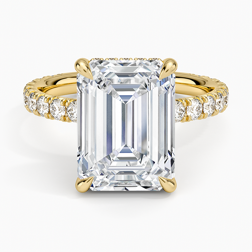 Perfect Fit French Pavé Diamond Ring Yellow Gold 18k Emerald Engagement Ring