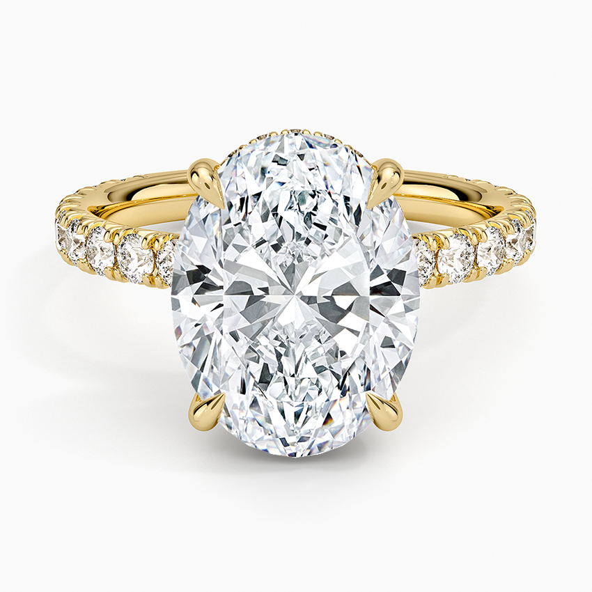 Perfect Fit French Pavé Diamond Ring Yellow Gold 18k Oval Engagement Ring