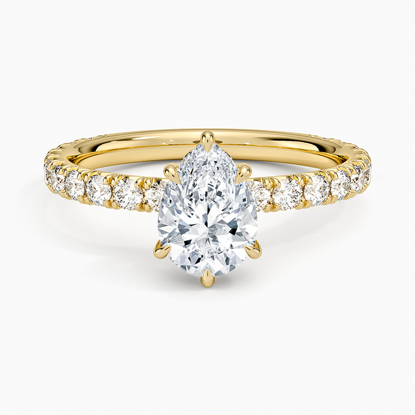 Perfect Fit French Pavé Diamond Ring Yellow Gold 18k Pear Engagement Ring