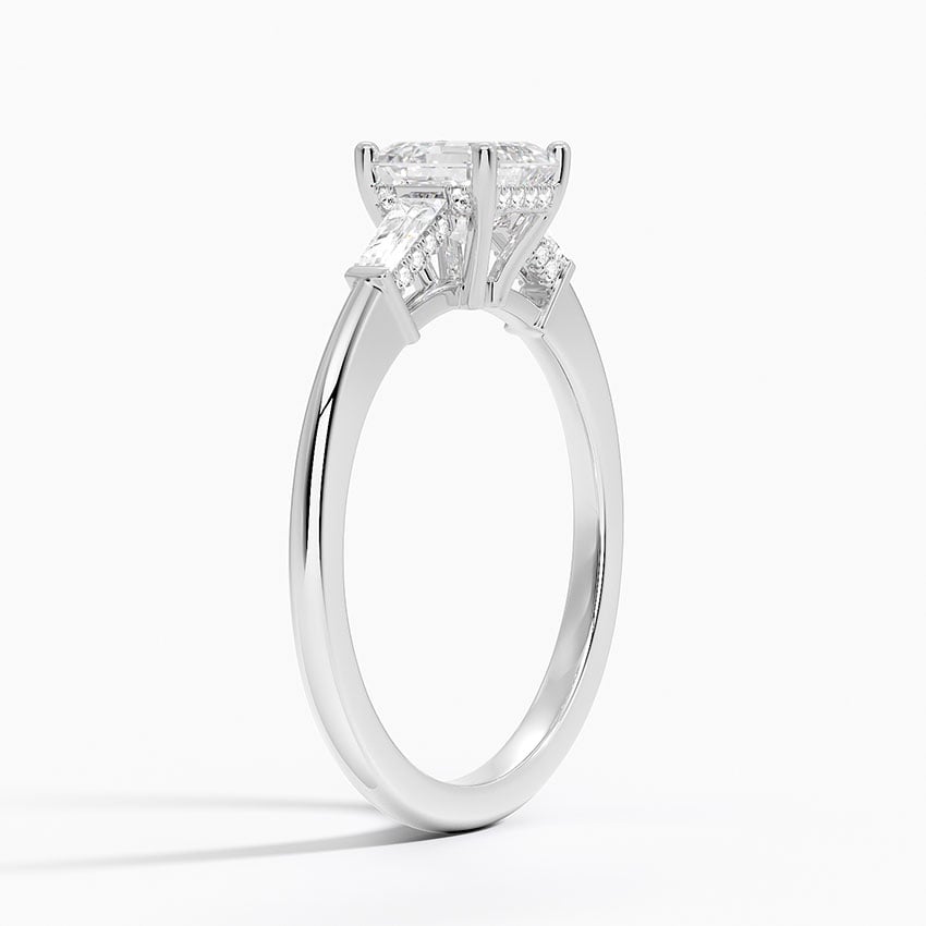 Adorned Tapered Baguette Three Stone Diamond Ring Platinum Asscher Engagement Ring