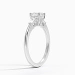 Adorned Tapered Baguette Three Stone Diamond Ring Platinum Cushion Engagement Ring