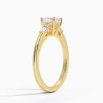 Adorned Tapered Baguette Three Stone Diamond Ring Yellow Gold 18k Cushion Engagement Ring