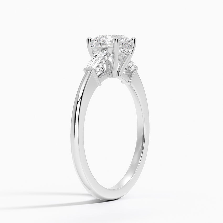 Adorned Tapered Baguette Three Stone Diamond Ring Platinum Round Engagement Ring