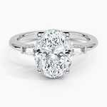 Adorned Tapered Baguette Three Stone Diamond Ring Platinum Oval Engagement Ring