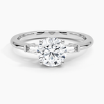 Adorned Tapered Baguette Three Stone Diamond Ring Platinum Round Engagement Ring