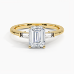 Adorned Tapered Baguette Three Stone Diamond Ring Yellow Gold 18k Emerald Engagement Ring