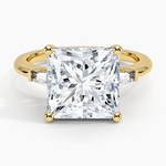 Adorned Tapered Baguette Three Stone Diamond Ring Yellow Gold 18k Princess Engagement Ring