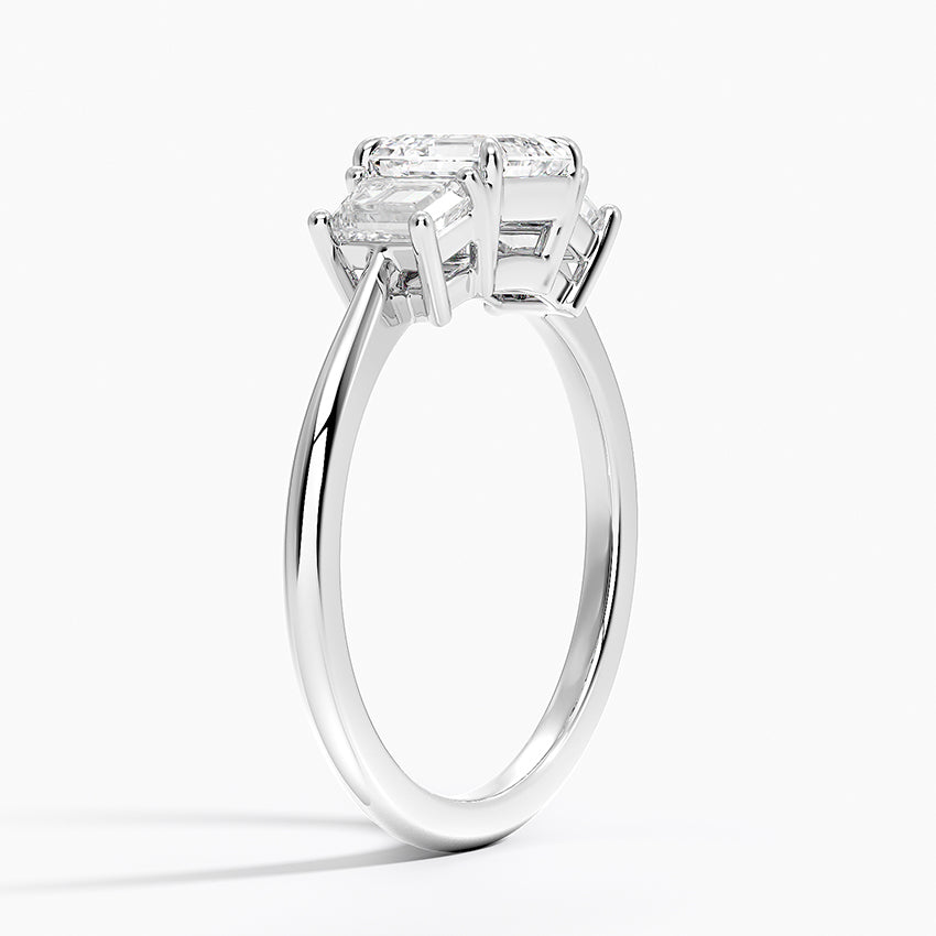 Embrace Three Stone Trapezoid Diamond Ring Platinum Asscher Engagement Ring