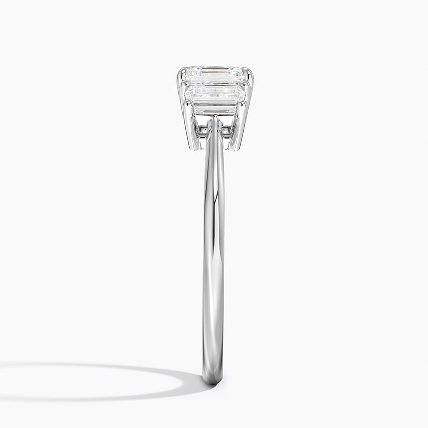 Embrace Three Stone Trapezoid Diamond Ring Platinum Asscher Engagement Ring