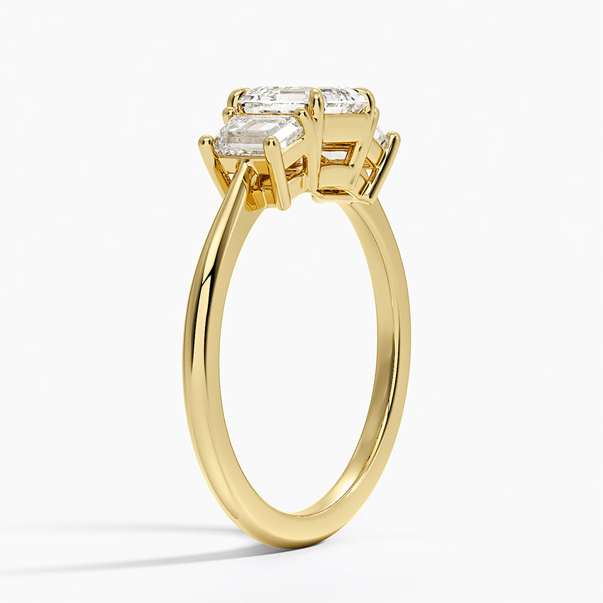 Embrace Three Stone Trapezoid Diamond Ring Yellow Gold 18k Asscher Engagement Ring