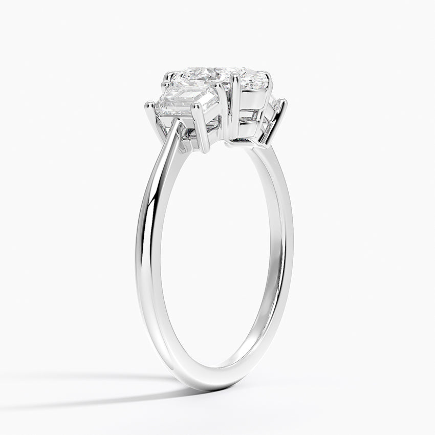 Embrace Three Stone Trapezoid Diamond Ring Platinum Oval Engagement Ring