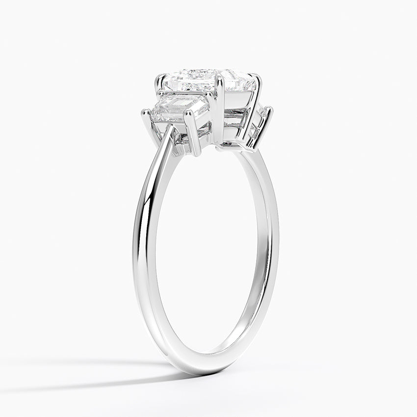 Embrace Three Stone Trapezoid Diamond Ring Platinum Princess Engagement Ring