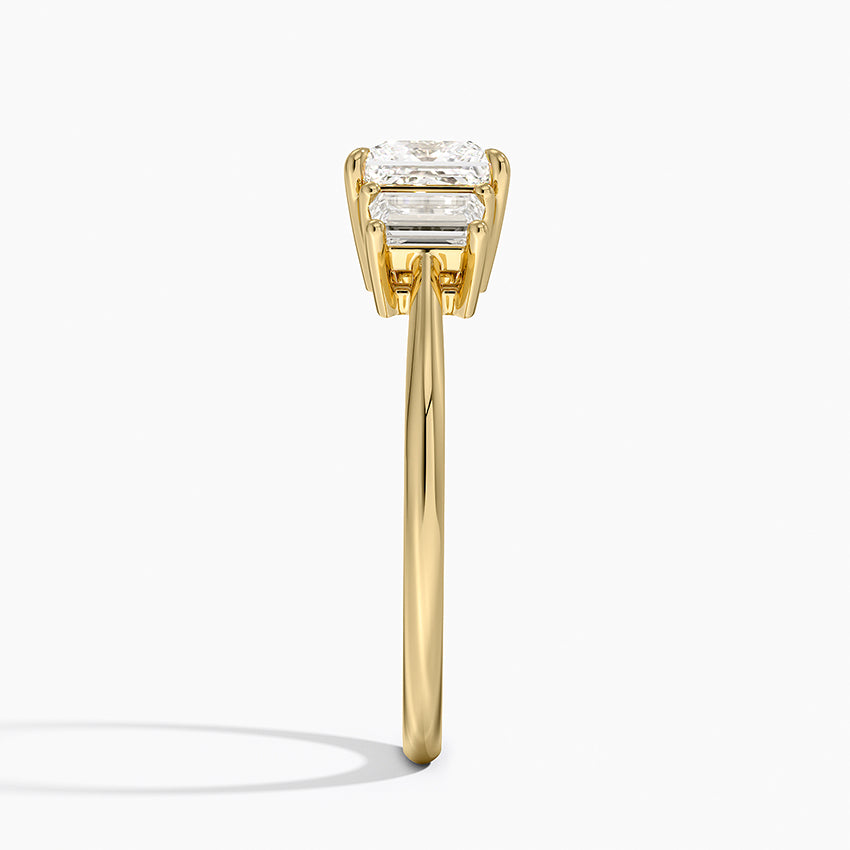 Embrace Three Stone Trapezoid Diamond Ring Yellow Gold 18k Princess Engagement Ring