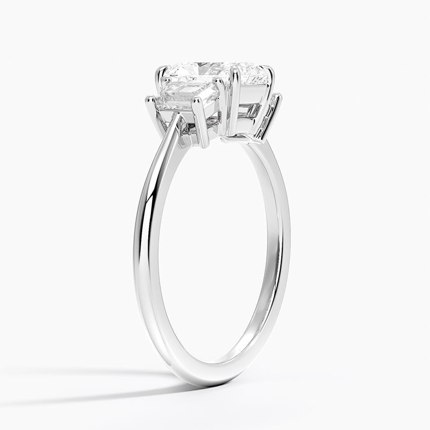 Embrace Three Stone Trapezoid Diamond Ring Platinum Radiant Engagement Ring