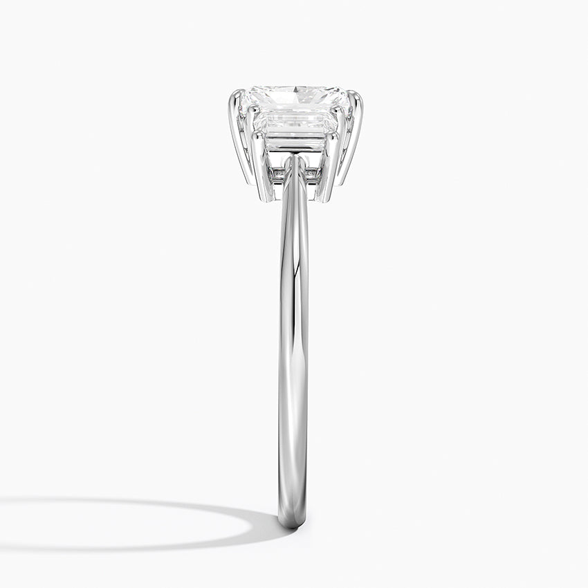 Embrace Three Stone Trapezoid Diamond Ring Platinum Radiant Engagement Ring