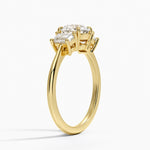 Embrace Three Stone Trapezoid Diamond Ring Yellow Gold 18k Round Engagement Ring