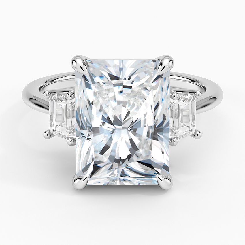 Embrace Three Stone Trapezoid Diamond Ring Platinum Radiant Engagement Ring