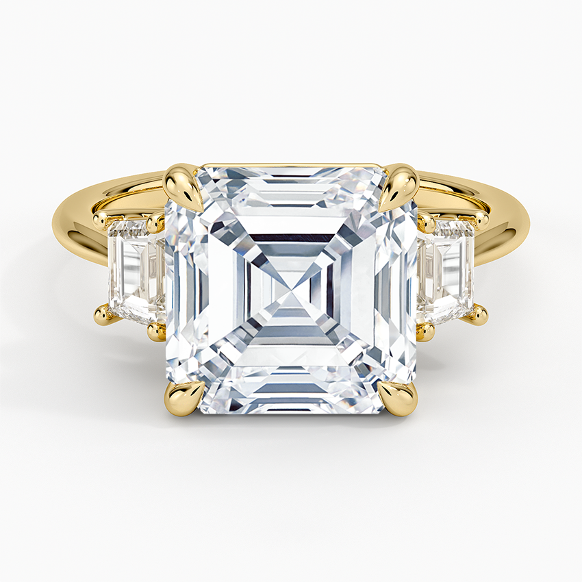Embrace Three Stone Trapezoid Diamond Ring Yellow Gold 18k Asscher Engagement Ring