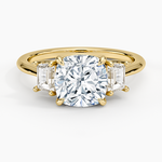Embrace Three Stone Trapezoid Diamond Ring Yellow Gold 18k Cushion Engagement Ring